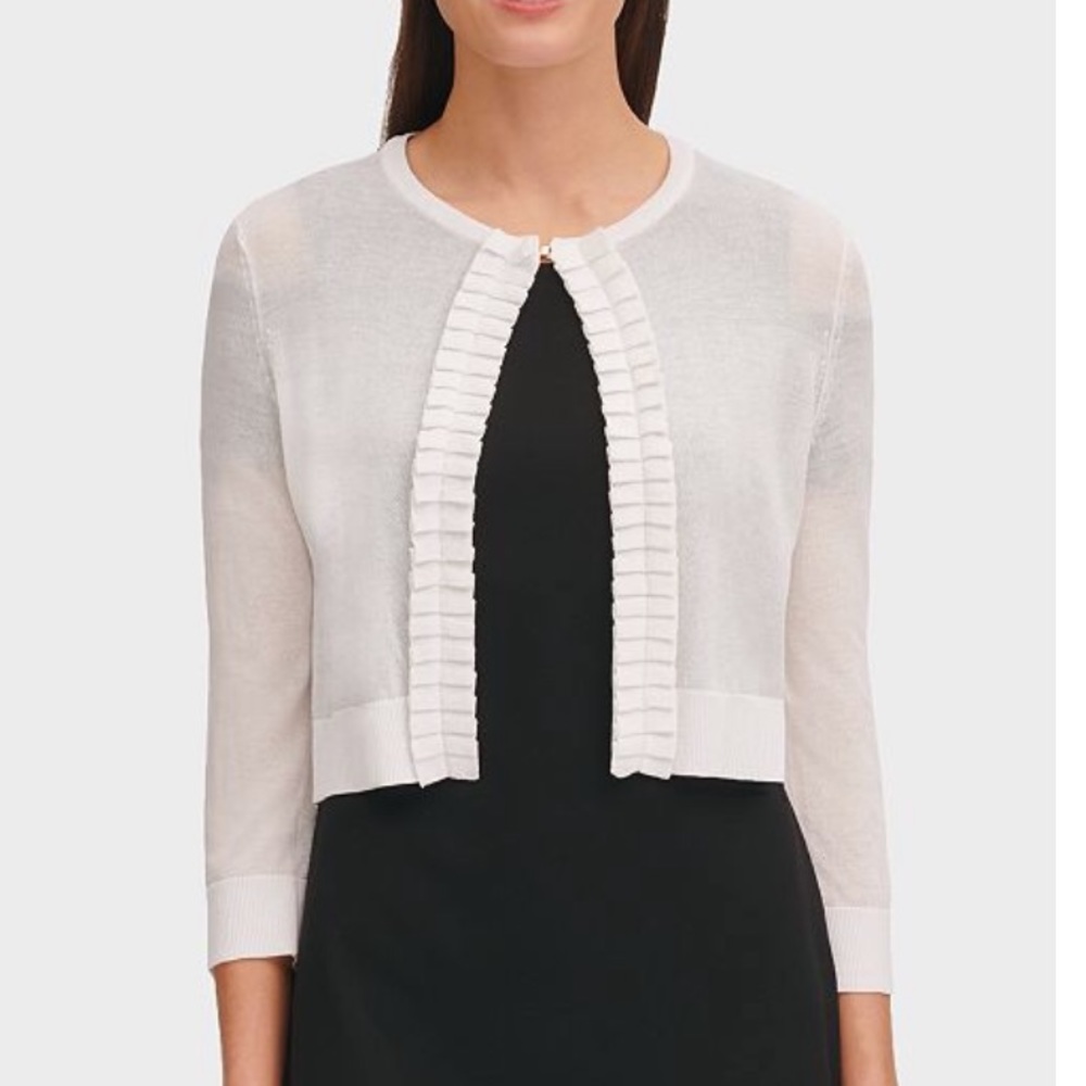 Tommy Hilfiger Ruffled Cardigan - Ruffled Open Ivory Shrug Cardigan S New